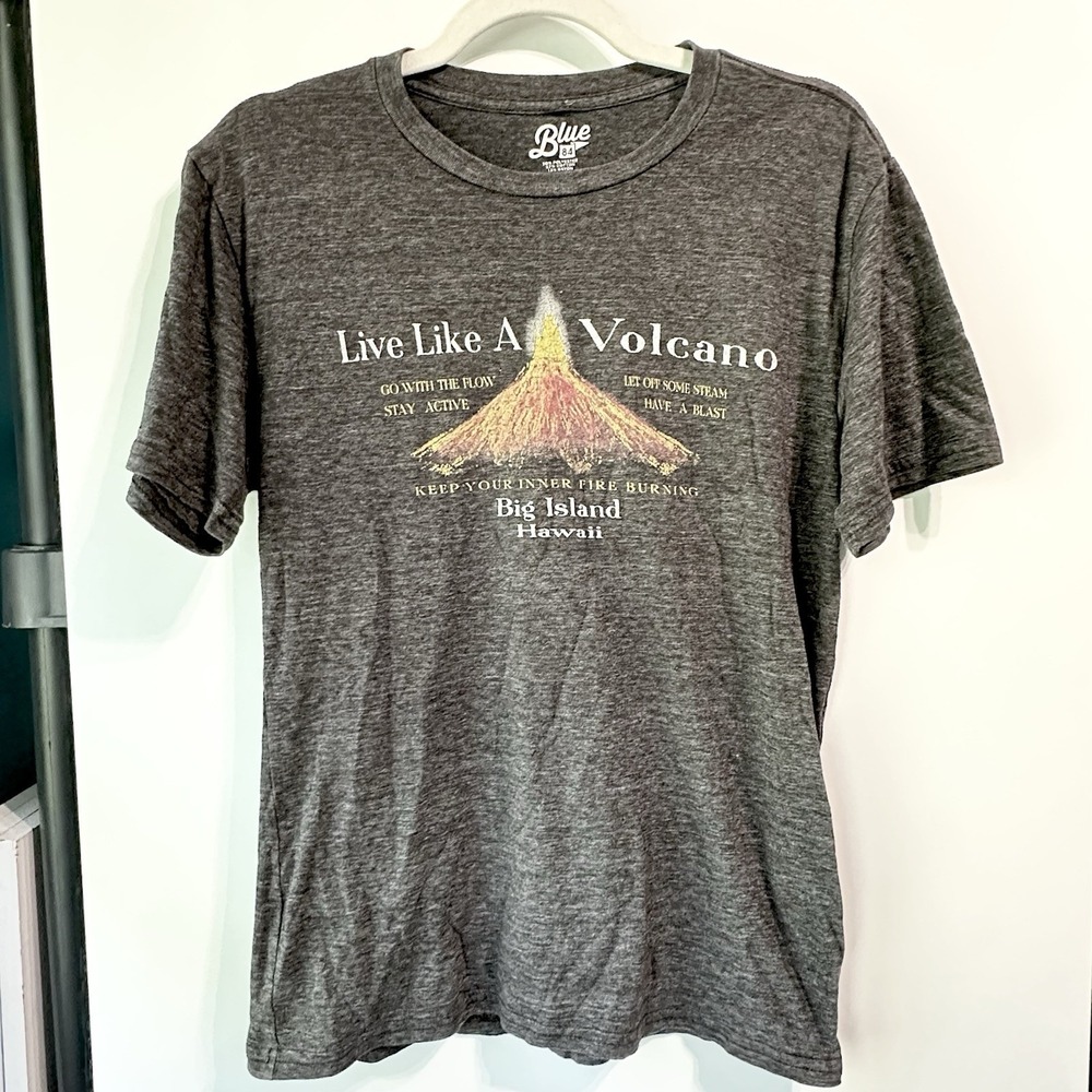 Blue 84 Live Like A Volcano Big Island Hawaii Graphic Tee Gray Womens S  VGC